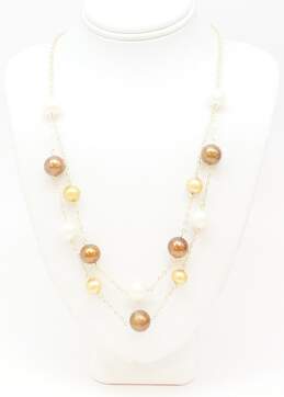Romantic 14K Yellow Gold Faux Pearl Station Necklace 12.6g