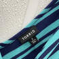 Womens Blue Chevron Pleated Sleeveless V-Neck Regular Fit Maxi Dress Size 2 image number 3