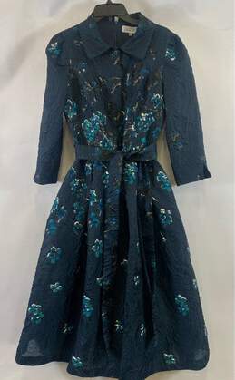 Teri Jon by Rickie Freeman Women Blue Metallic Floral Dress- Sz 6