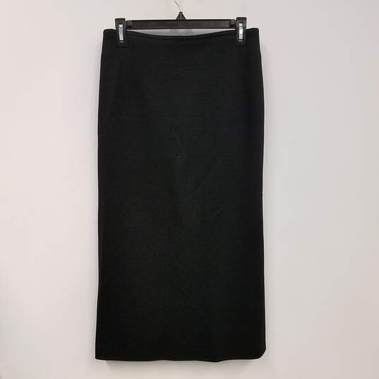 Womens Black Wool Flat Front Back Zip Midi Straight & Pencil Skirt Size 38 image number 1
