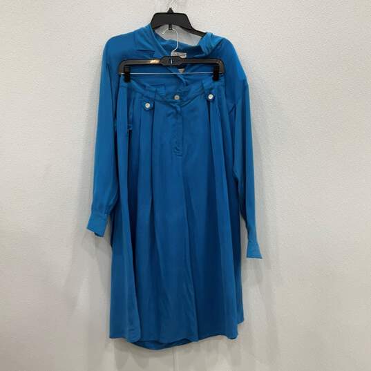 NWT Talbots Womens Blue Long Sleeve Button-Up Shirt & A-Line Skirt Set Size 12 image number 1
