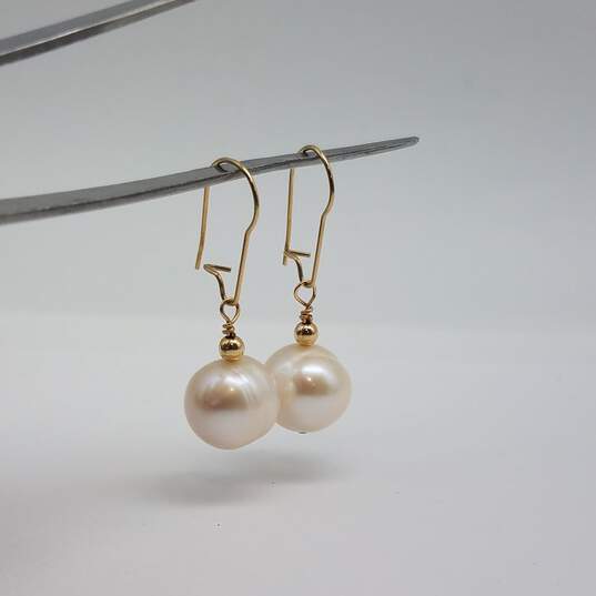 14k Gold Fw Pearl Wire Earrings w/Box 4.1g image number 1