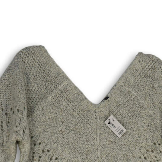 NWT Womens Gray Knitted V-Neck Long Sleeve Pullover Sweater Size XL image number 3