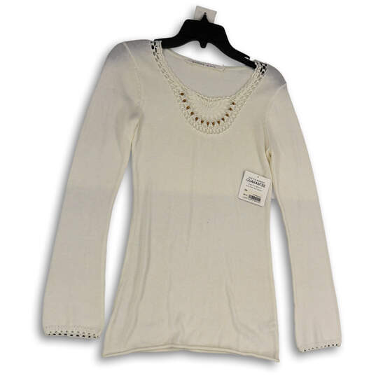 NWT Womens White Round Neck Tight-Knit Long Sleeve Pullover Sweater Size XS image number 1