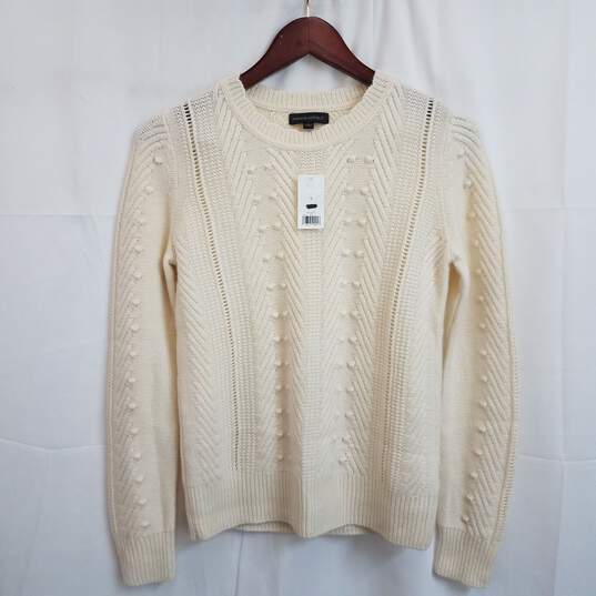 Banana Republic ivory cable knit crewneck sweater women's S image number 1
