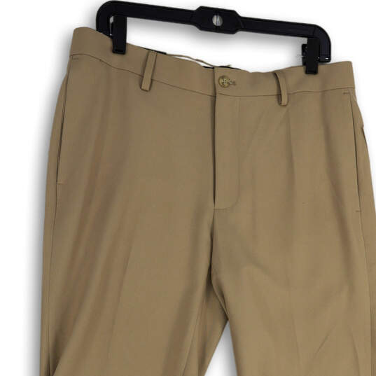 NWT Mens Beige Flat Front Slim Fit Straight Leg Dress Pants Size 32x32 image number 1