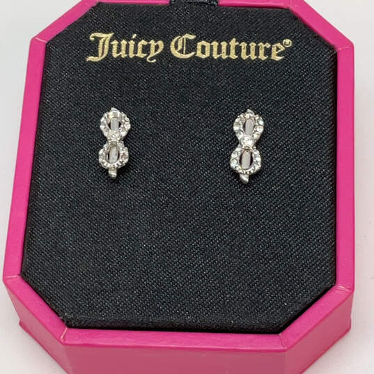 Designer Juicy Couture Silver-Tone Rhinestone Infinity Stud Earrings image number 4