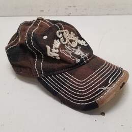 Vintage Plaid True Religion Buddha Distressed Adjustable Leather Strapback Hat Brown
