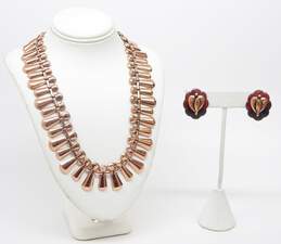 Vintage Matisse Renoir & Fashion Enamel Screw-Back Earrings & Copper Collar Necklace 59.5g