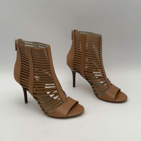 Womens Odelia Brown Leather Open Toe Zip Stiletto Gladiator Heel Size 8.5M image number 4