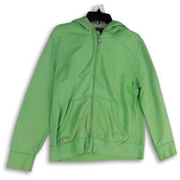 Womens Green Pockets Long Sleeve Stretch Full-Zip Hoodie Size Medium