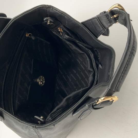 DKNY Womens Black Leather Buckle Inner Zipper Pocket Top Handle Bag Purse image number 5