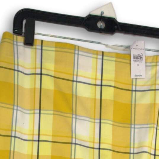NWT Womens Yellow Plaid Flat Front Back Zip Short Mini Skirt Size 12 image number 3