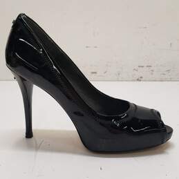 Stuart Weitzman Patent Peep Toe Heels Black 9