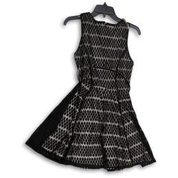 NWT Womens Black Geometric Round Neck Back Zip Fit & Flare Dress Size S alternative image