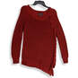 Womens Red Knitted Side Lace Up Round Neck Pullover Sweater Size Large image number 3