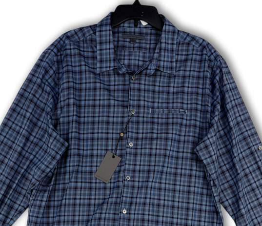 NWT Mens Blue Plaid Long Sleeve Collared Pocket Button-Up Shirt Size 2XL image number 3