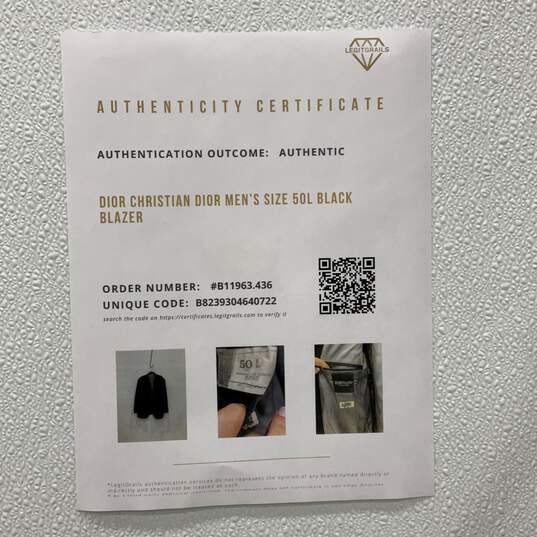 Christian Dior Mens Black Shawl Collar One-Button Blazer Size 50L W/COA image number 5