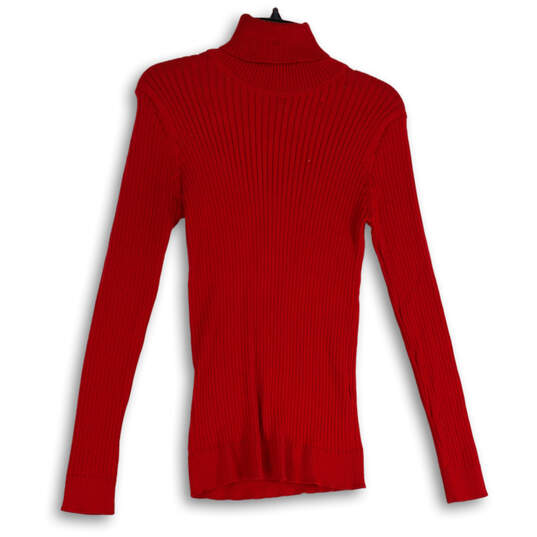 NWT Womens Red Turtleneck Long Sleeve Ribbed Pullover Sweater Size Large image number 2