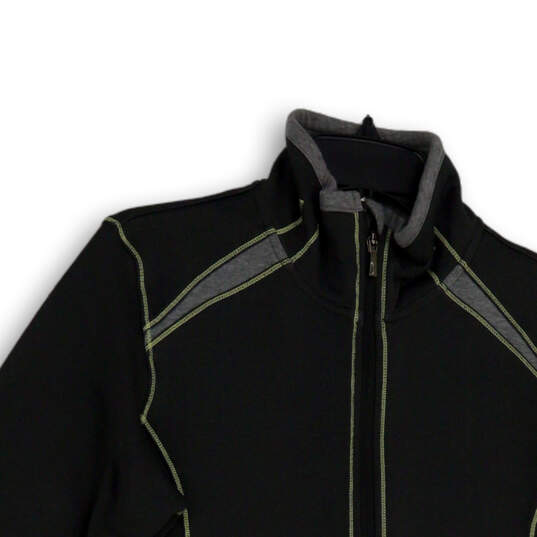 Womens Black Gray Mock Neck Pockets Long Sleeve Full-Zip Jacket Size Medium image number 3