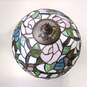 Vintage Tiffany Style Stained-Glass Pink/Blue Roses Brass Base Side Table Lamp image number 2