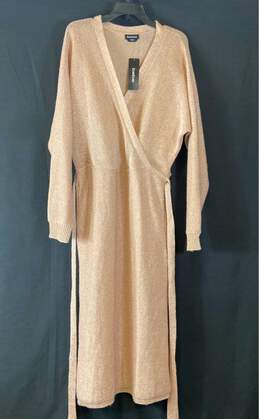 NWT Bebe Womens Gold Surplice Neck Belted Long Sleeve Sweater Dress Size XL
