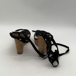 Womens Black Beige Leather Open Toe Wrap Lace Wedge Gladiator Heels Size 11 alternative image