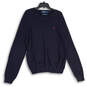 Mens Navy Blue Knitted V-Neck Long Sleeve Pullover Sweater Size XL image number 1