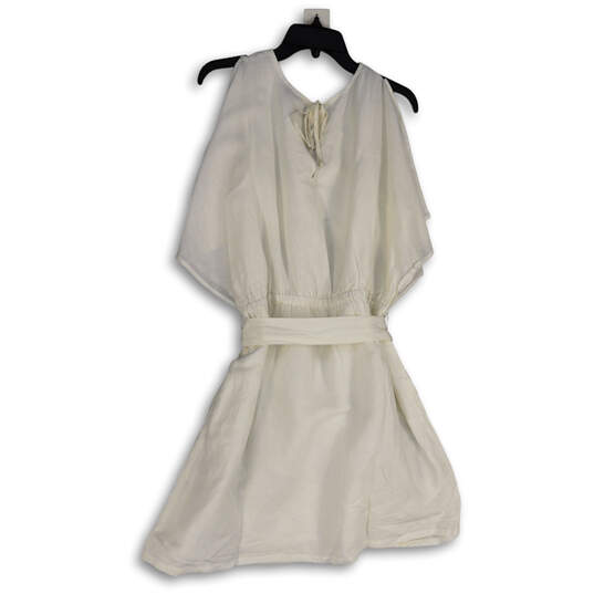 NWT Womens White Kimono Sleeve Ruched Tie Waist Short Blouson Dress Size XL image number 2