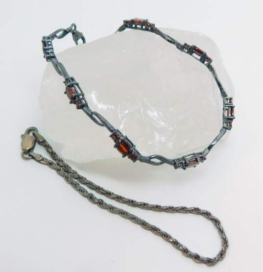 Artisan 925 Sodalite Enamel Floral Cloisonne Garnet Crystal Beaded & Twisted Rope Chain Bracelets Variety 40.4g image number 4