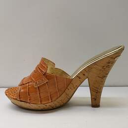Michael Kors Croc Embossed Leather Sandals Tan 5.5 alternative image