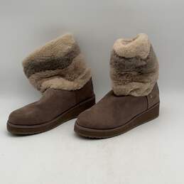 London Fog Womens Beige Leather Winter Fur Round Toe Snow Boots Size 10 alternative image