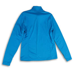 Womens Blue Mock Neck Long Sleeve Thumb Hole Half Zip Jacket Size Large alternative image