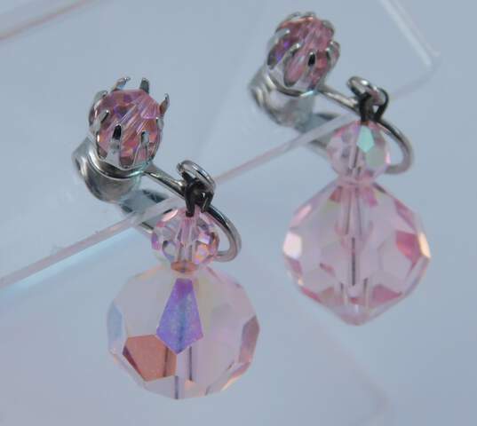 Vintage Pink Aurora Borealis & Faux Pearl Multi Strand Necklace & Earrings w/ Rhinestone Brooch 114g image number 6