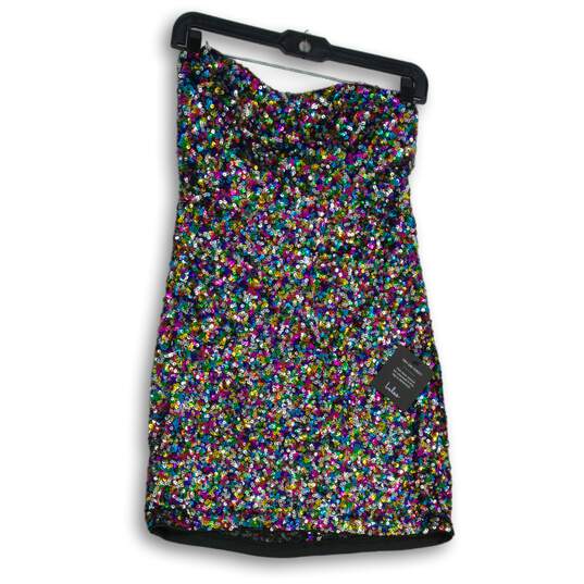 NWT Womens Silver Multicolor Sequins Sweetheart Neck Strapless Mini Dress Size L image number 1