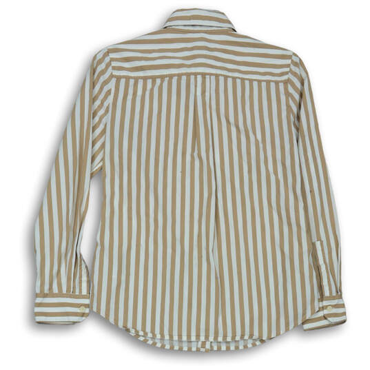 Womens White Tan Striped Long Casual Sleeve Button-Up Shirt Size XS image number 2