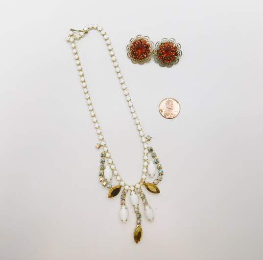 Vintage Weiss Rhinestone & Gold Tone Clip-On Earrings & Statement Necklace 39.6g image number 5