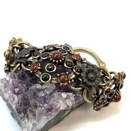 Designer Lucky Brand Gold-Tone Red Stone Flower Link Chain Bracelet