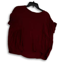 Womens Red Short Sleeve Round Neck Modern Pullover Blouse Top Size Small