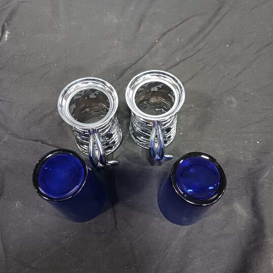 Pair of Japanese Cobalt Blue Glass With Silver Tone Tankard Goblets image number 5