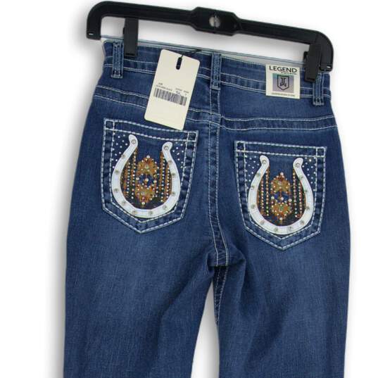 NWT Womens Blue Beaded Denim 5-Pocket Design Bootcut Jeans Size 3 image number 4