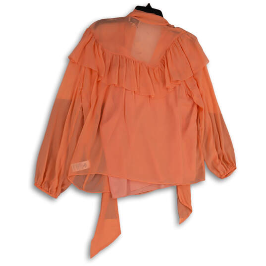 NWT Womens Pink V-Neck Long Sleeve Ruffle Sheer Pullover Blouse Top Size XL image number 2