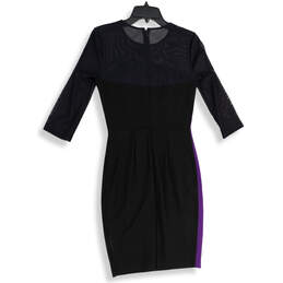 Womens Black Purple Long Sleeve Round Neck Back Zip Sheath Dress Size 4 alternative image