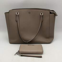 Tory Burch & Michael Kors Womens Gray Leather Shoulder Bag & Wristlet Wallet
