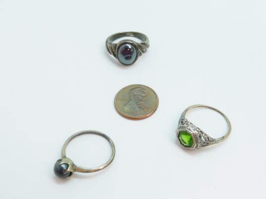 Vintage Sterling Silver Black Pearl Hematite & Green Glass Rings 10.6g image number 8