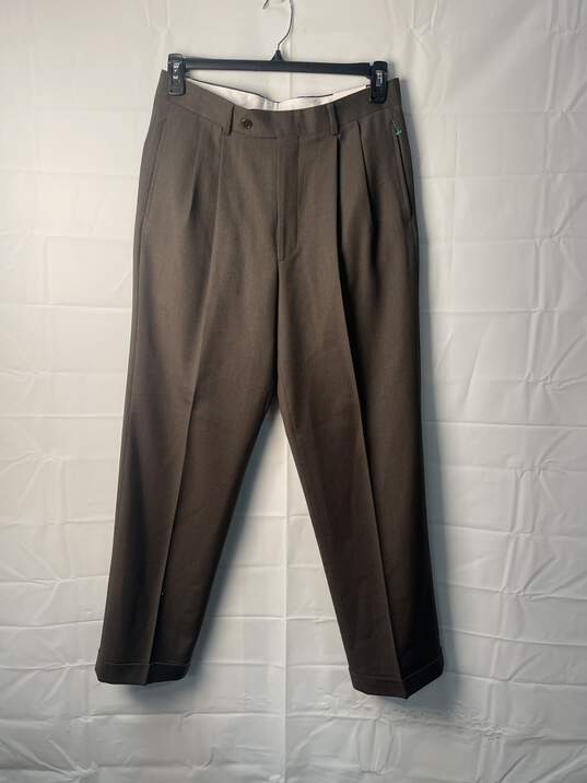 Brook Brothers Men Olive Drab Double Pleated French Cuff Dress Pants Size 33/32 image number 2
