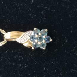 A.O. 10k Gold Diamond Blue Topaz Cluster Flower Pendant Necklace 2.6g alternative image