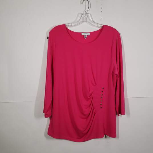 Womens 3/4 Sleeve Round Neck Ruched Pullover Blouse Top Size Large image number 1