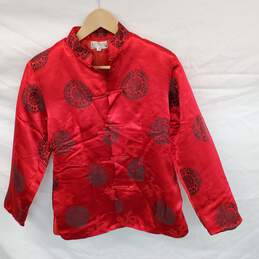 Wm Mei Hua Jacket Red Mandala Pure Silk Toggle Lined Mandarin Collar Sz L