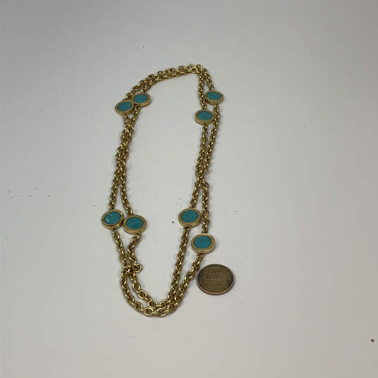 Designer Michael Kors Gold-Tone Turquoise Tone Double Strand Chain Bracelet image number 3